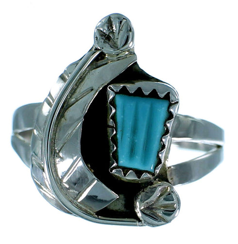 Sterling Silver And Turquoise Leaf Zuni Indian Ring Size 6-1/2 RX115453