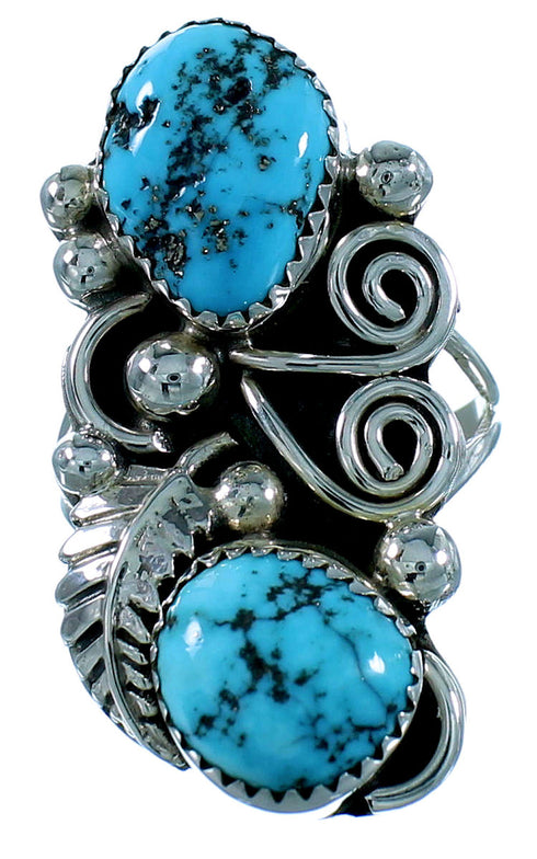 American Indian Turquoise Sterling Silver Scalloped Leaf Ring Size 6-3/4 SX106382