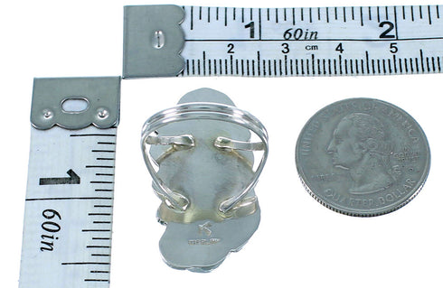 American Indian Turquoise Sterling Silver Scalloped Leaf Ring Size 6-3/4 SX106382