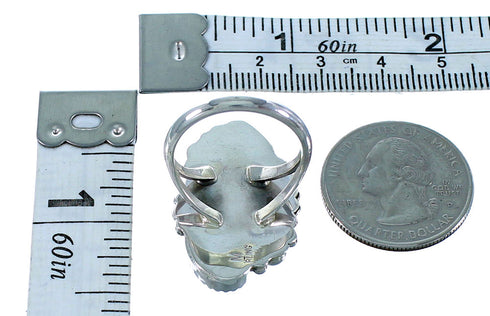 Navajo Turquoise And Coral Leaf Jewelry Sterling Silver Ring Size 6-1/2 SX106410