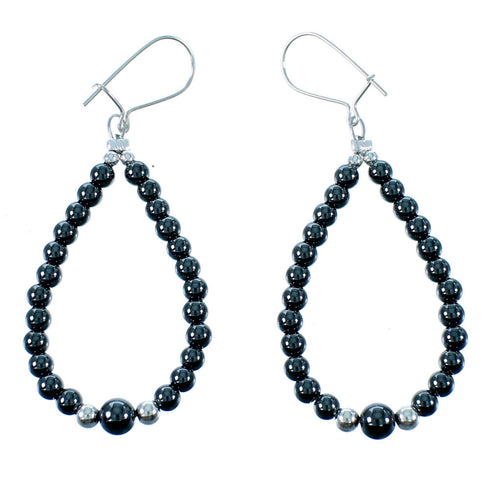 Hematite Sterling Silver Navajo Bead Hook Dangle Earrings RX106479