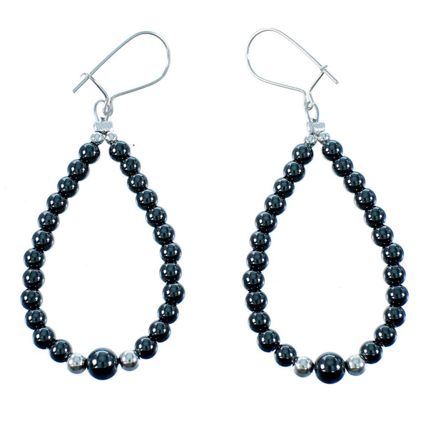 Hematite Sterling Silver Navajo Bead Hook Dangle Earrings RX106479