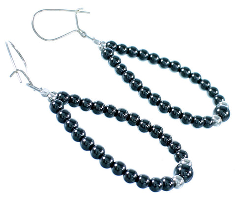 Hematite Sterling Silver Navajo Bead Hook Dangle Earrings RX106479
