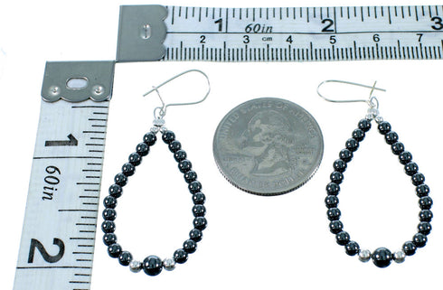 Hematite Sterling Silver Navajo Bead Hook Dangle Earrings RX106479