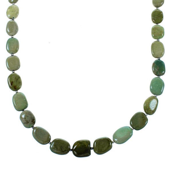 Kingman Turquoise Navajo Sterling Silver Bead Necklace SX106677