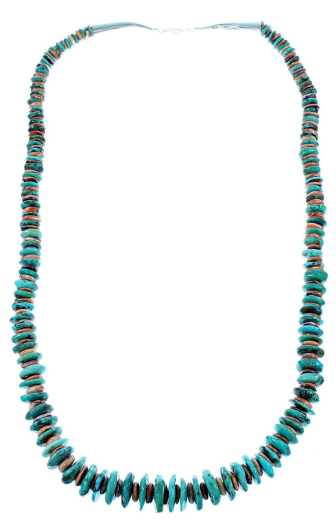 Native American Turquoise And Oyster Shell Genuine Sterling Silver Bead Necklace RX106781