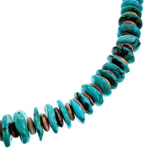 Native American Turquoise And Oyster Shell Genuine Sterling Silver Bead Necklace RX106781