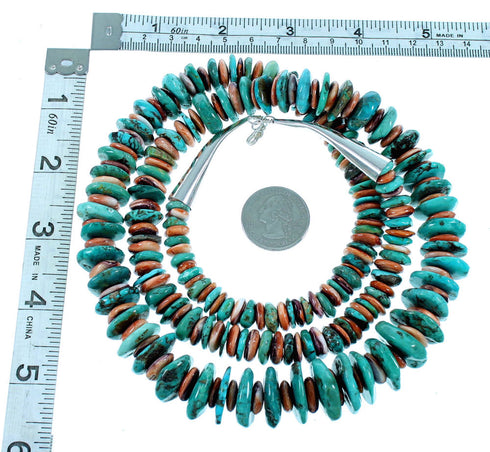 Native American Turquoise And Oyster Shell Genuine Sterling Silver Bead Necklace RX106781
