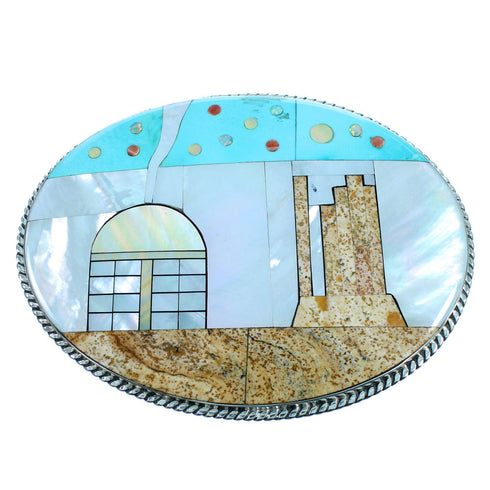 Native American Village Design Multicolor Belt Buckle PS70798
