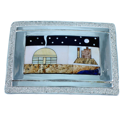 Native American Design Sterling Silver Multistone Belt Buckle RS41421