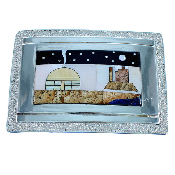 Native American Design Sterling Silver Multistone Belt Buckle RS41421