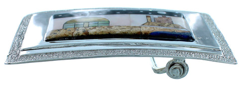 Native American Design Sterling Silver Multistone Belt Buckle RS41421