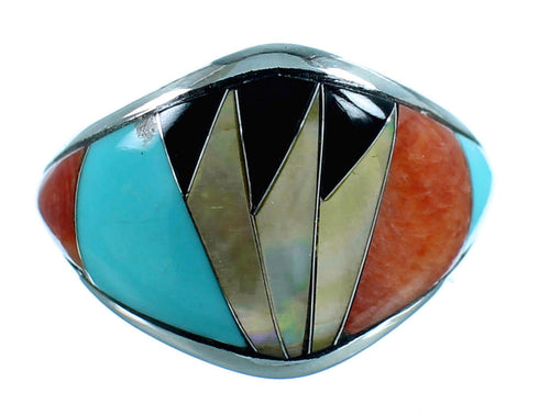 Southwestern Multicolor Inlay Jewelry Ring Size 7-3/4 YS58411