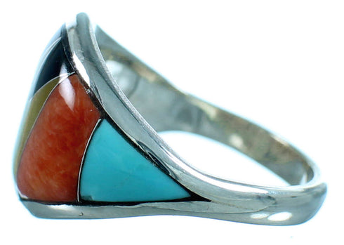 Southwestern Multicolor Inlay Jewelry Ring Size 7-3/4 YS58411