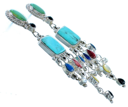 Southwestern Sterling Silver Multicolor Post Dangle Earrings YX71120