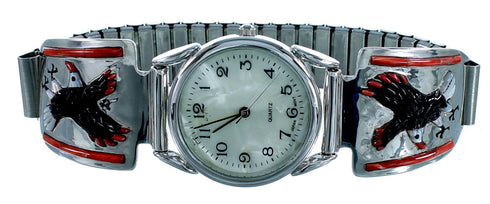 Silver Red Oyster Shell Multicolor Eagle Watch Jewelry NS38078