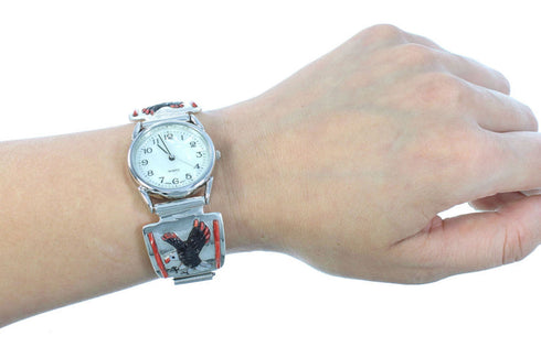 Silver Red Oyster Shell Multicolor Eagle Watch Jewelry NS38078