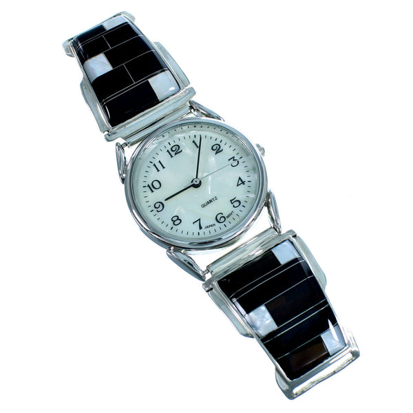 Sterling Silver Mother Of Pearl Black Jade Southwest Watch YX77796