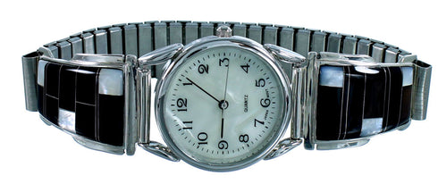 Sterling Silver Mother Of Pearl Black Jade Southwest Watch YX77796