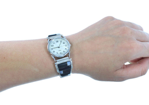 Sterling Silver Mother Of Pearl Black Jade Southwest Watch YX77796