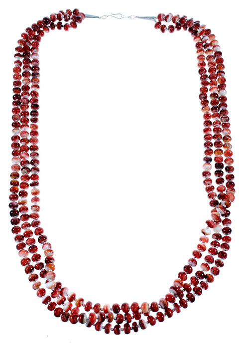 Genuine Sterling Silver 3-Strand Red Oyster Shell American Indian Bead Necklace RX106870