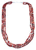Genuine Sterling Silver 3-Strand Red Oyster Shell American Indian Bead Necklace RX106870