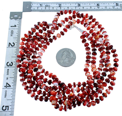 Genuine Sterling Silver 3-Strand Red Oyster Shell American Indian Bead Necklace RX106870