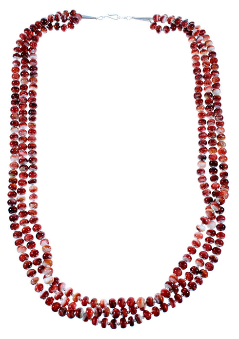 3-Strand Red Oyster Shell Navajo Sterling Silver Bead Necklace RX106871