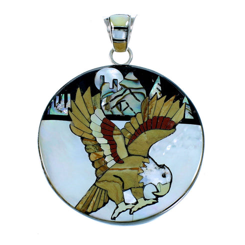 Multicolor And Genuine Sterling Silver Eagle Pendant EX29690