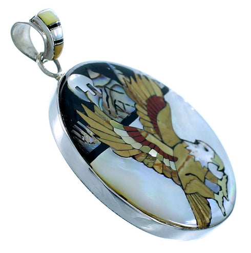Multicolor And Genuine Sterling Silver Eagle Pendant EX29690
