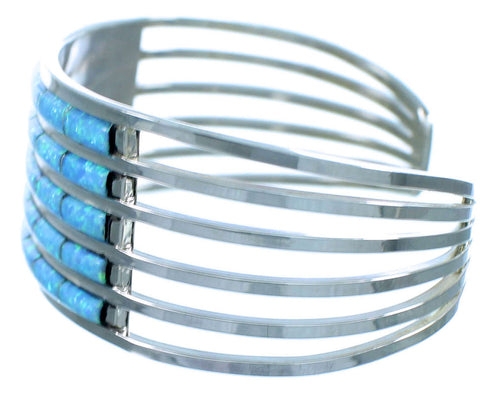 Genuine Sterling Silver Blue Opal Inlay Zuni Indian Cuff Bracelet RX107143