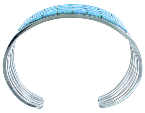Genuine Sterling Silver Blue Opal Inlay Zuni Indian Cuff Bracelet JX124834
