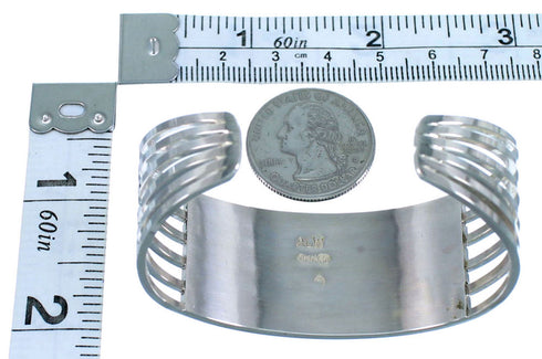 Genuine Sterling Silver Blue Opal Inlay Zuni Indian Cuff Bracelet JX124834