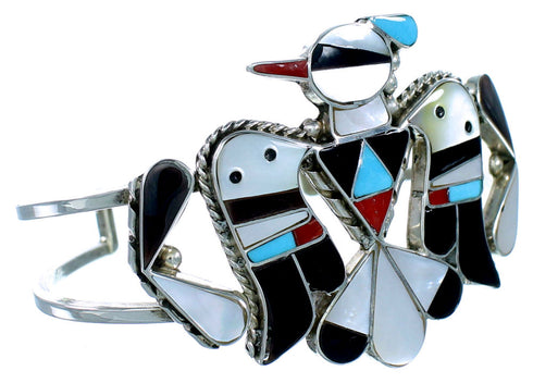 Sterling Silver Multicolor Zuni Thunderbird Cuff Bracelet SX107492