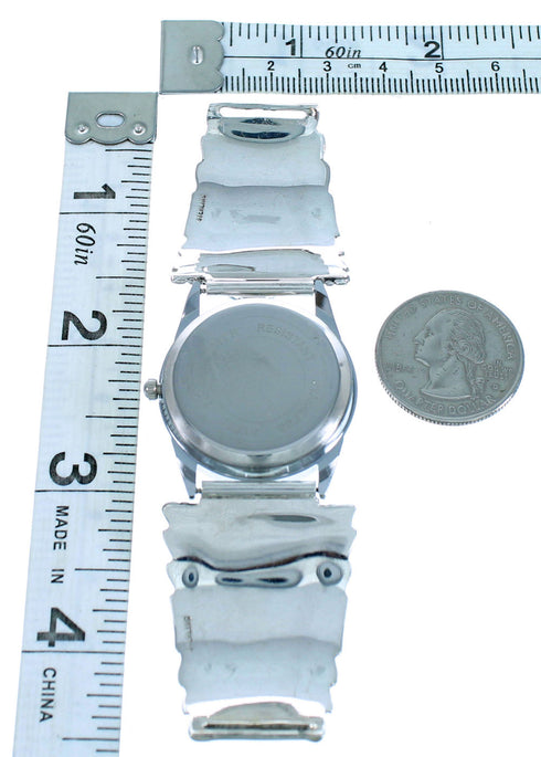 Onyx Sterling Silver Scalloped Leaf Navajo Watch SX107564
