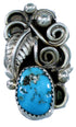 Turquoise Navajo Scalloped Leaf Sterling Silver Ring Size 7-3/4 SX107959