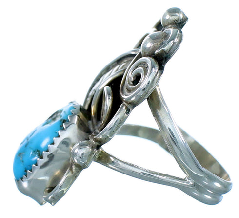 Turquoise Navajo Scalloped Leaf Sterling Silver Ring Size 7-3/4 SX107959