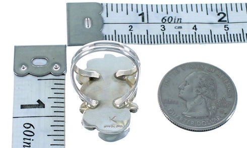 Turquoise Navajo Scalloped Leaf Sterling Silver Ring Size 7-3/4 SX107959