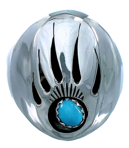 Bear Paw American Indian Turquoise And Sterling Ring Size 14-3/4 JX124896