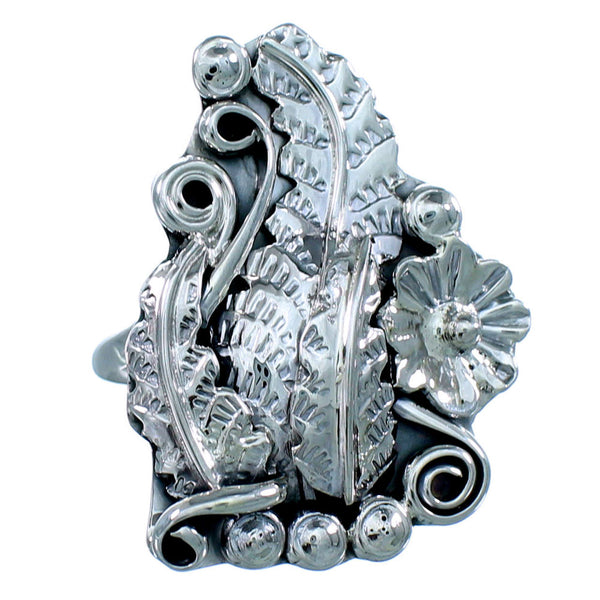 Navajo Indian Genuine Sterling Silver Leaf And Flower Ring Size 5-3/4 RX108794