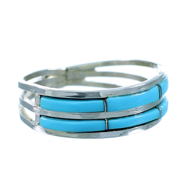 Genuine Sterling Silver Turquoise Inlay Zuni Ring Size 7-3/4 SX107704