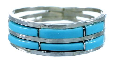 Genuine Sterling Silver Turquoise Inlay Zuni Ring Size 7-3/4 SX107704