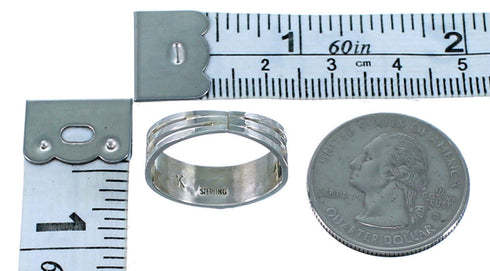 Genuine Sterling Silver Turquoise Inlay Zuni Ring Size 7-3/4 SX107704