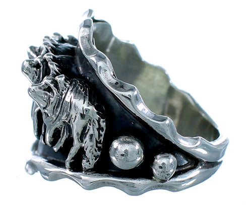 Sterling Silver Wolf American Indian Ring Size 14-3/4 RX115590