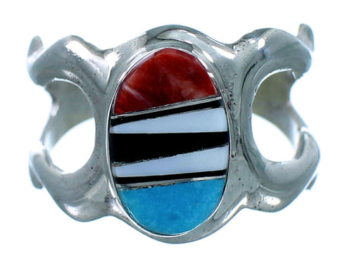 Authentic Sterling Silver And Multicolor Navajo Ring Size 8-1/2 SX107897