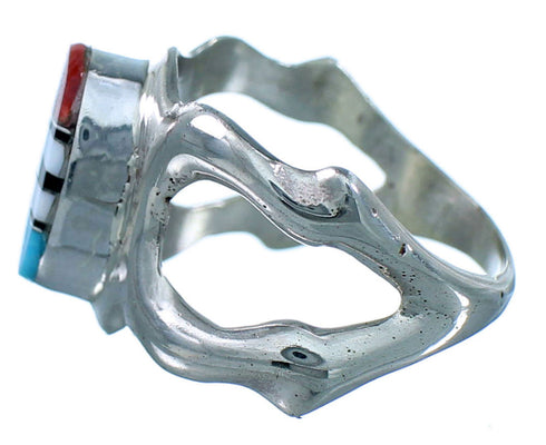 Multicolor Inlay Navajo Genuine Sterling Silver Ring Size 8-3/4 SX107898