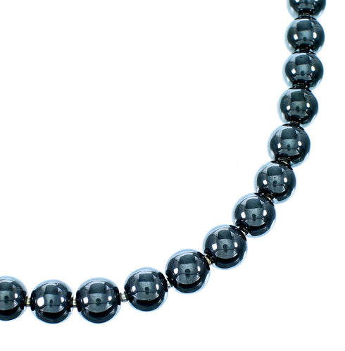 Hematite American Indian Genuine Sterling Silver Bead Necklace RX107850