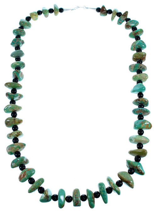 Kingman Turquoise And Onyx Navajo Sterling Silver Bead Necklace SX108078