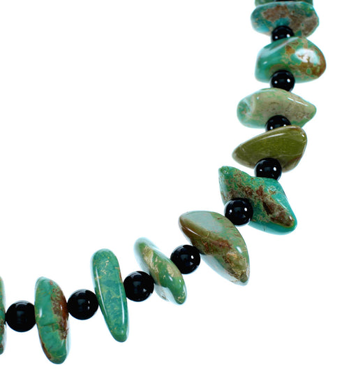 Kingman Turquoise And Onyx Navajo Sterling Silver Bead Necklace SX108078
