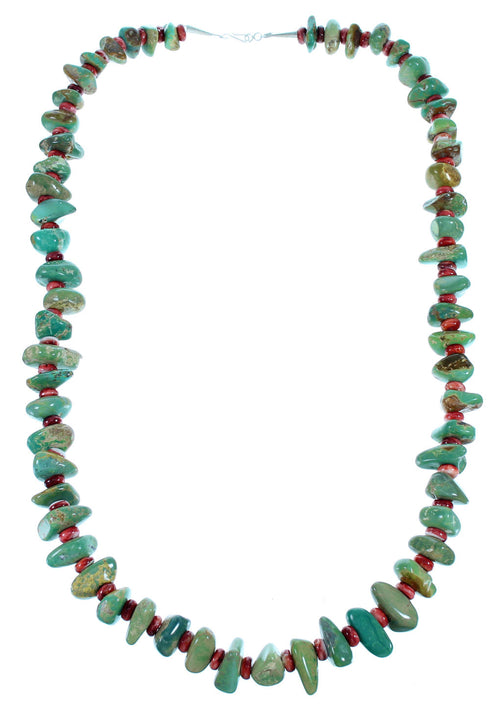 Turquoise And Red Oyster Shell Sterling Silver Navajo Bead Necklace SX108108